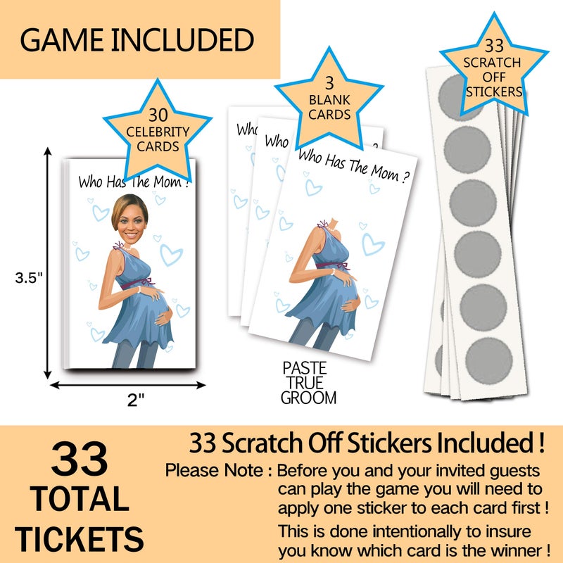 ukebobo 33 Cute Baby Shower Games - Scratch Off Lottery Ticket Raffle Cards Baby Shower Game - Who Has The Mom - 33 Sheets - Image 2